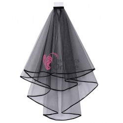 Voal pentru mireasa pe rotund cu pieptene VLM020 Negru - 80 cm lungime